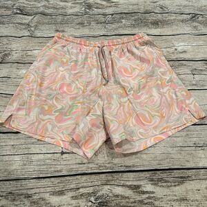 Men’s Outdoor Voices Swim Trunks With Mesh Liner In Pink Swirl Print Siz…